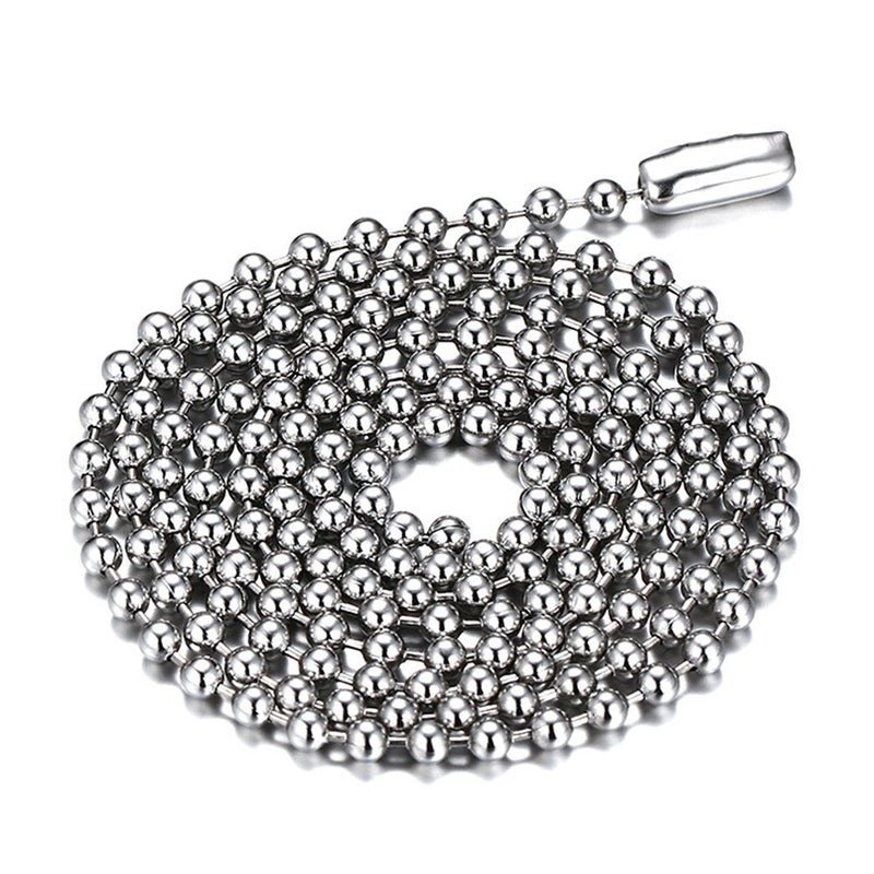 SINLEO Titanium Stainless Steel Small Beads Ball Chain Necklace for Men Women Dog Tag Link Chain Silver 3MM 28 Inches - Image 1
